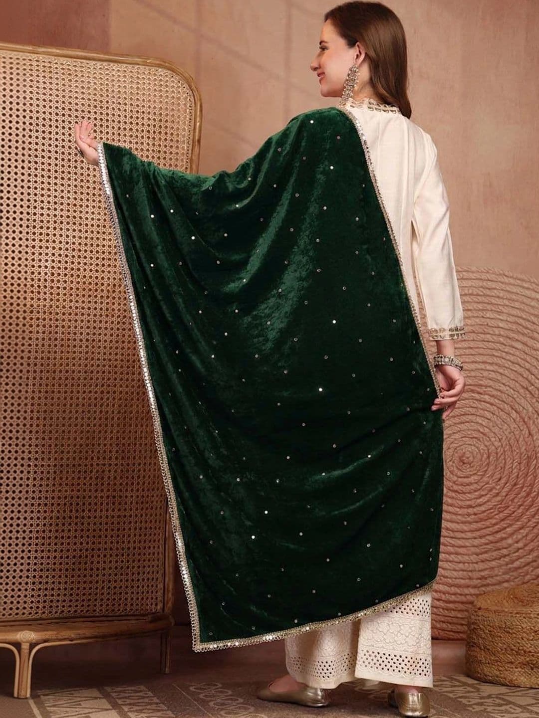 Clora Creation Velvet Dupatta with Sequinned thumbnail 3