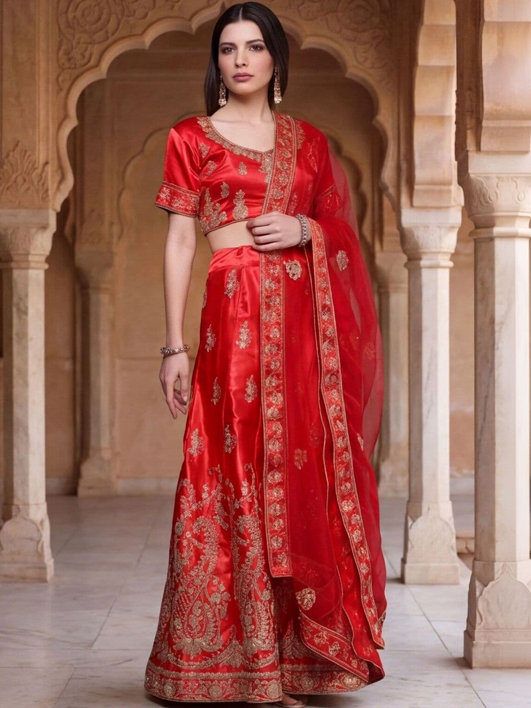 Anouk Rustic Embroidered Semi-Stitched Lehenga & Unstitched Blouse With Dupatta thumbnail 6