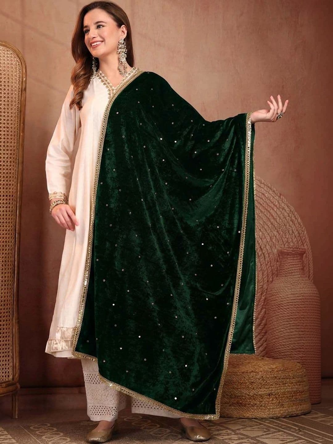 Clora Creation Velvet Dupatta with Sequinned - view 1