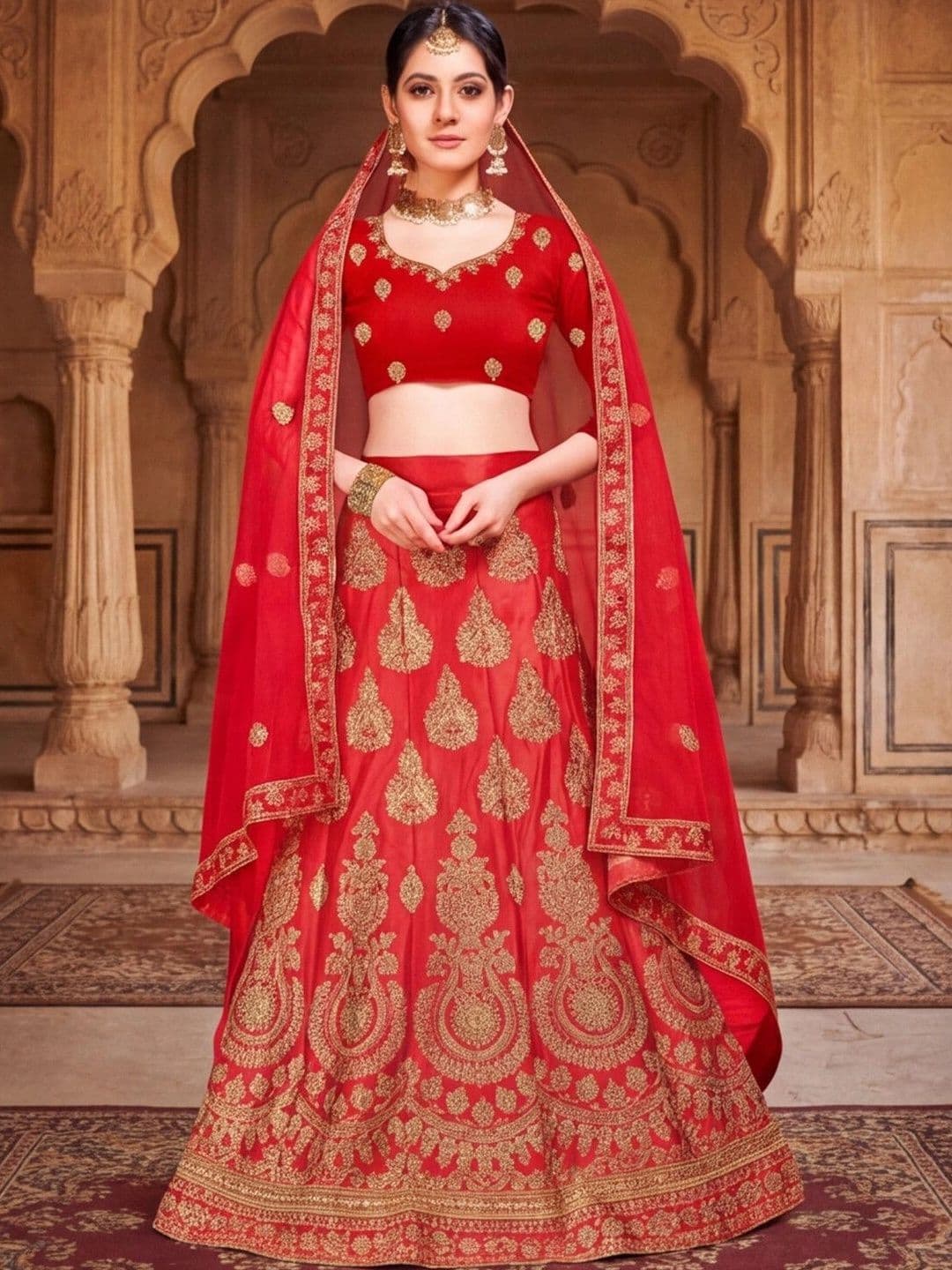 Mitera Embroidered Semi-Stitched Lehenga & Unstitched Blouse With Dupatta thumbnail 5