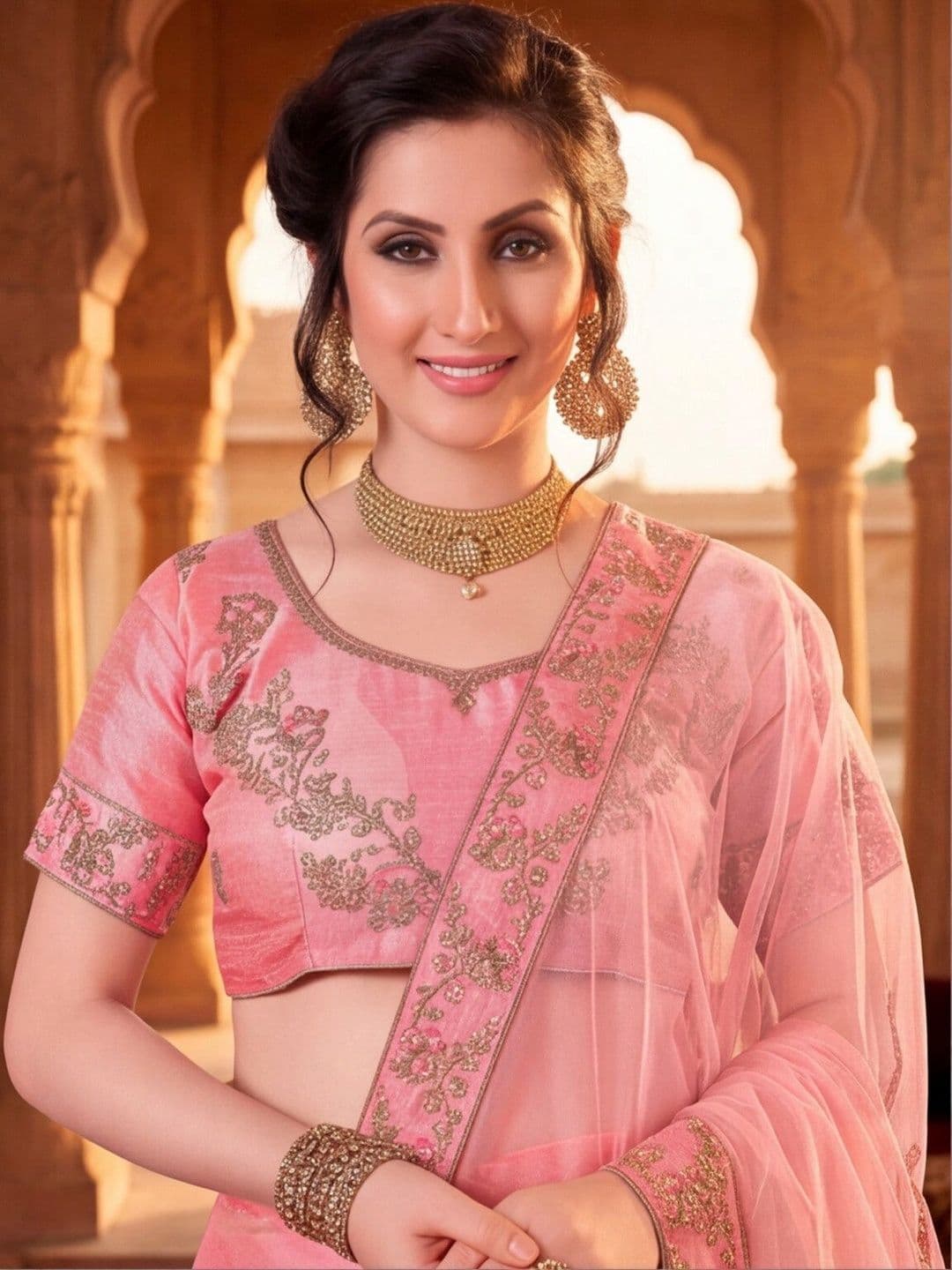 Mitera Embroidered Semi-Stitched Lehenga & Unstitched Blouse With Dupatta thumbnail 4