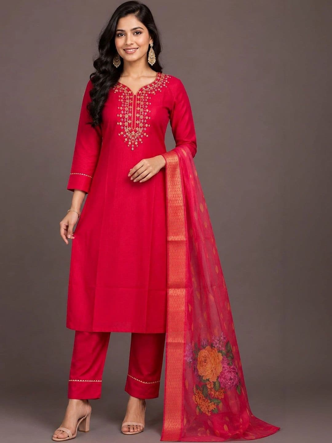 AALO FASHIONS Women Ethnic Motifs Embroidered Regular Thread Work Kurta with Trousers & With Dupatta thumbnail 3