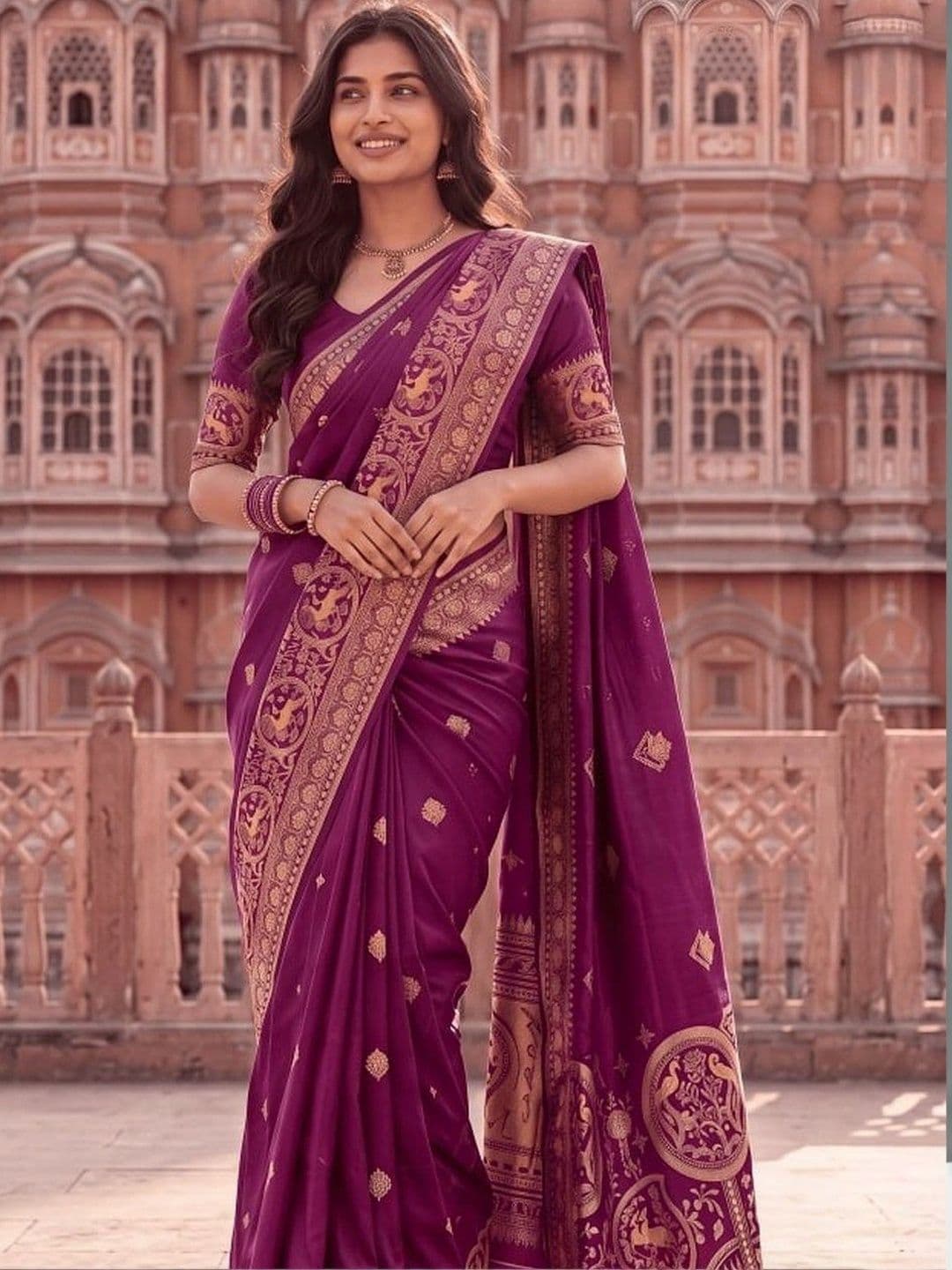 KALINI Floral Zari Silk Blend Banarasi Saree - view 1