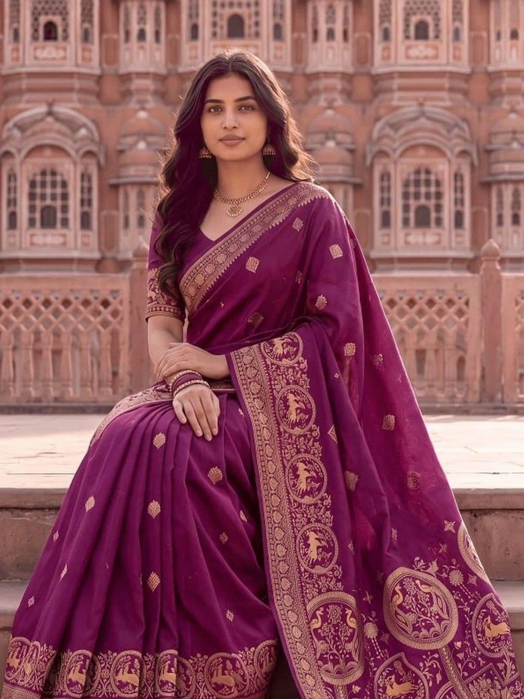 KALINI Floral Zari Silk Blend Banarasi Saree thumbnail 5