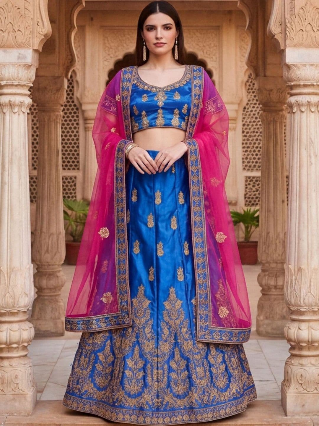 Mitera Embroidered Semi-Stitched Lehenga & Unstitched Blouse With Dupatta thumbnail 2