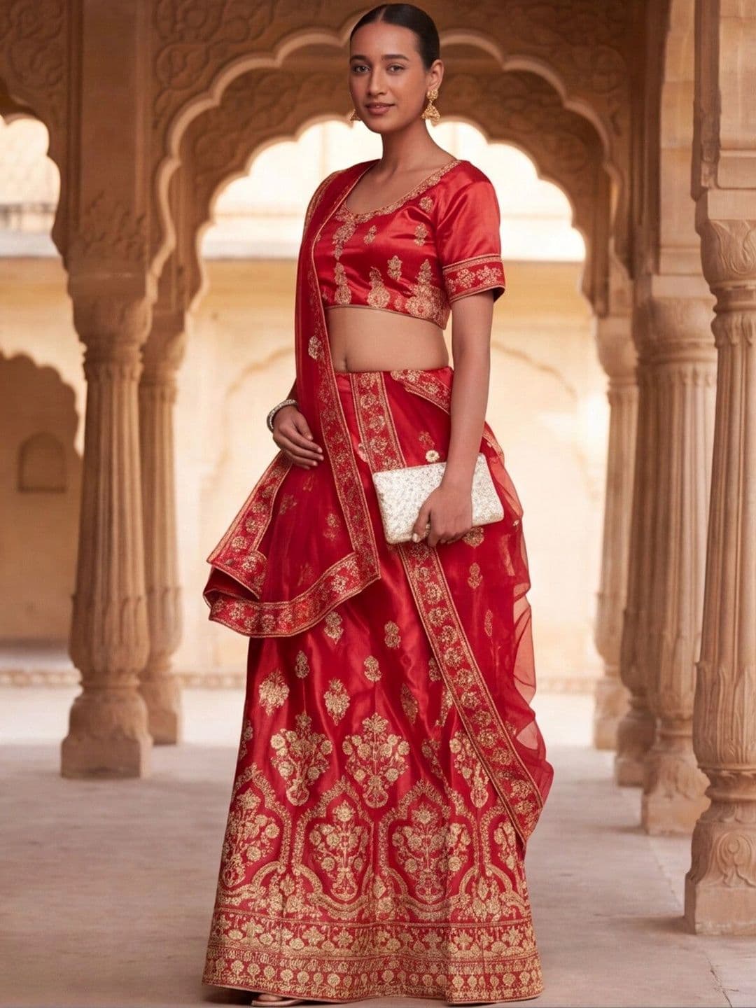 Mitera Embroidered Semi-Stitched Lehenga & Unstitched Blouse With Dupatta thumbnail 6