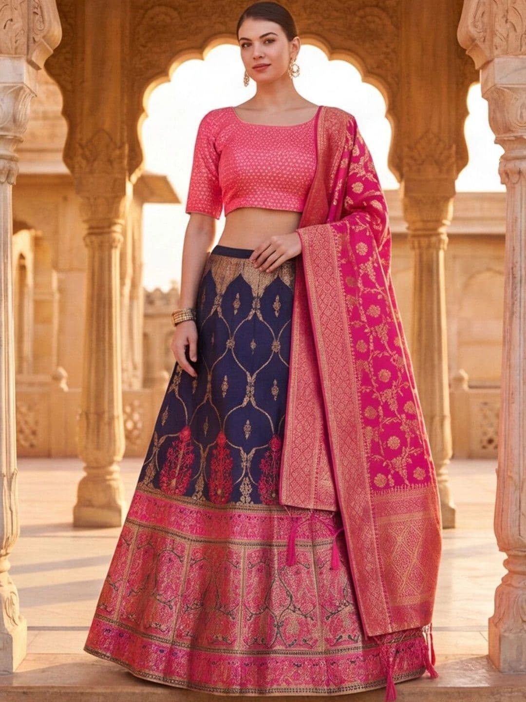 Mitera Semi-Stitched Lehenga & Unstitched Blouse With Dupatta thumbnail 2