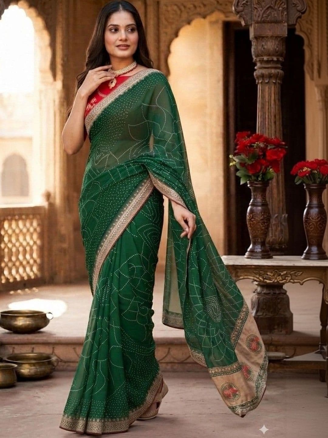 SmileyFashion Bandhani Embroidered Art Silk Designer Saree - view 1