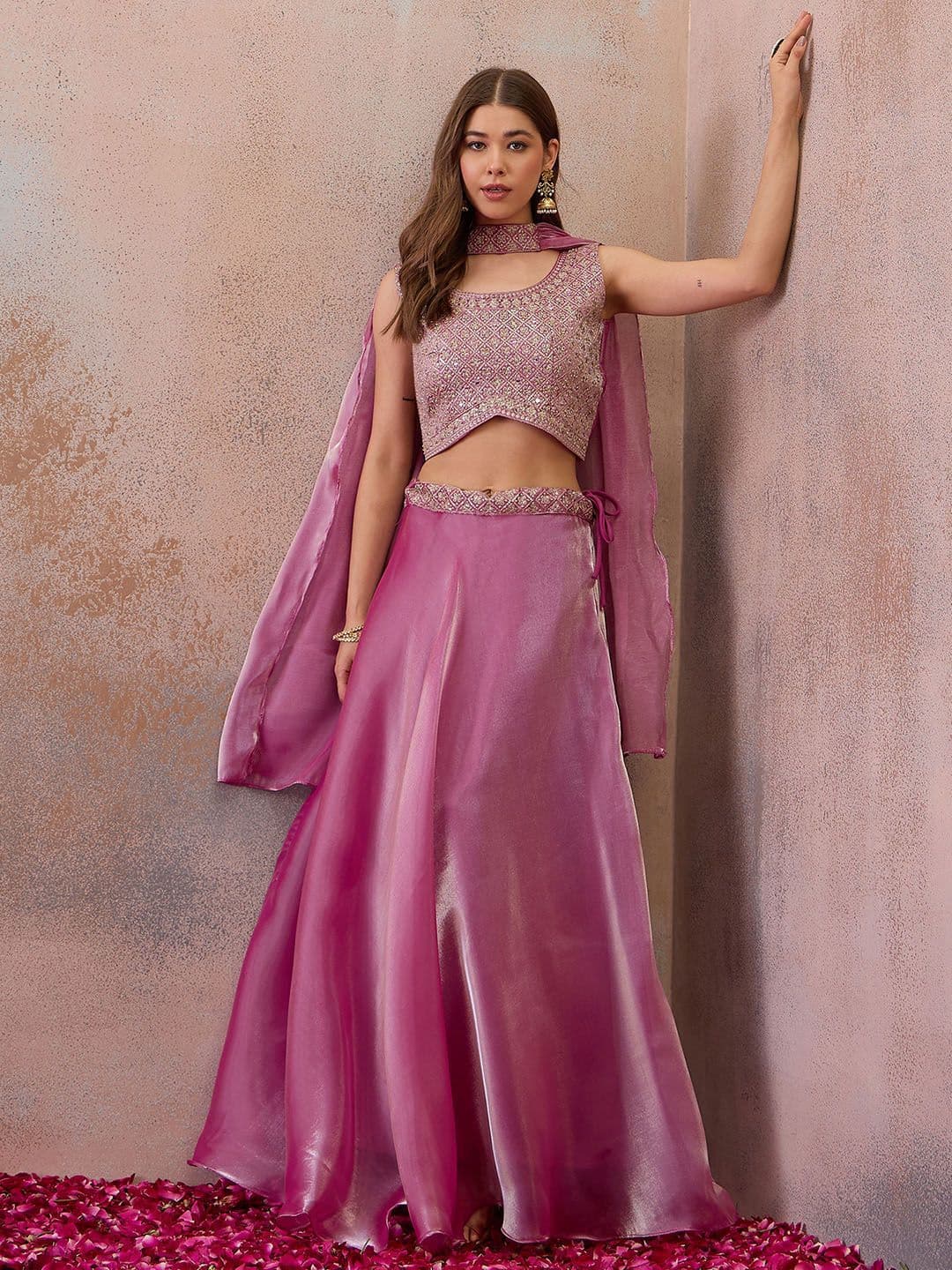 House of Pataudi Women Embroidered Ready to Wear Lehenga & Blouse With Dupatta thumbnail 7