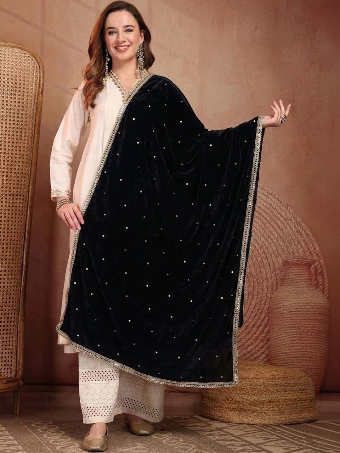 Clora Creation Velvet Dupatta with Sequinned - view 1