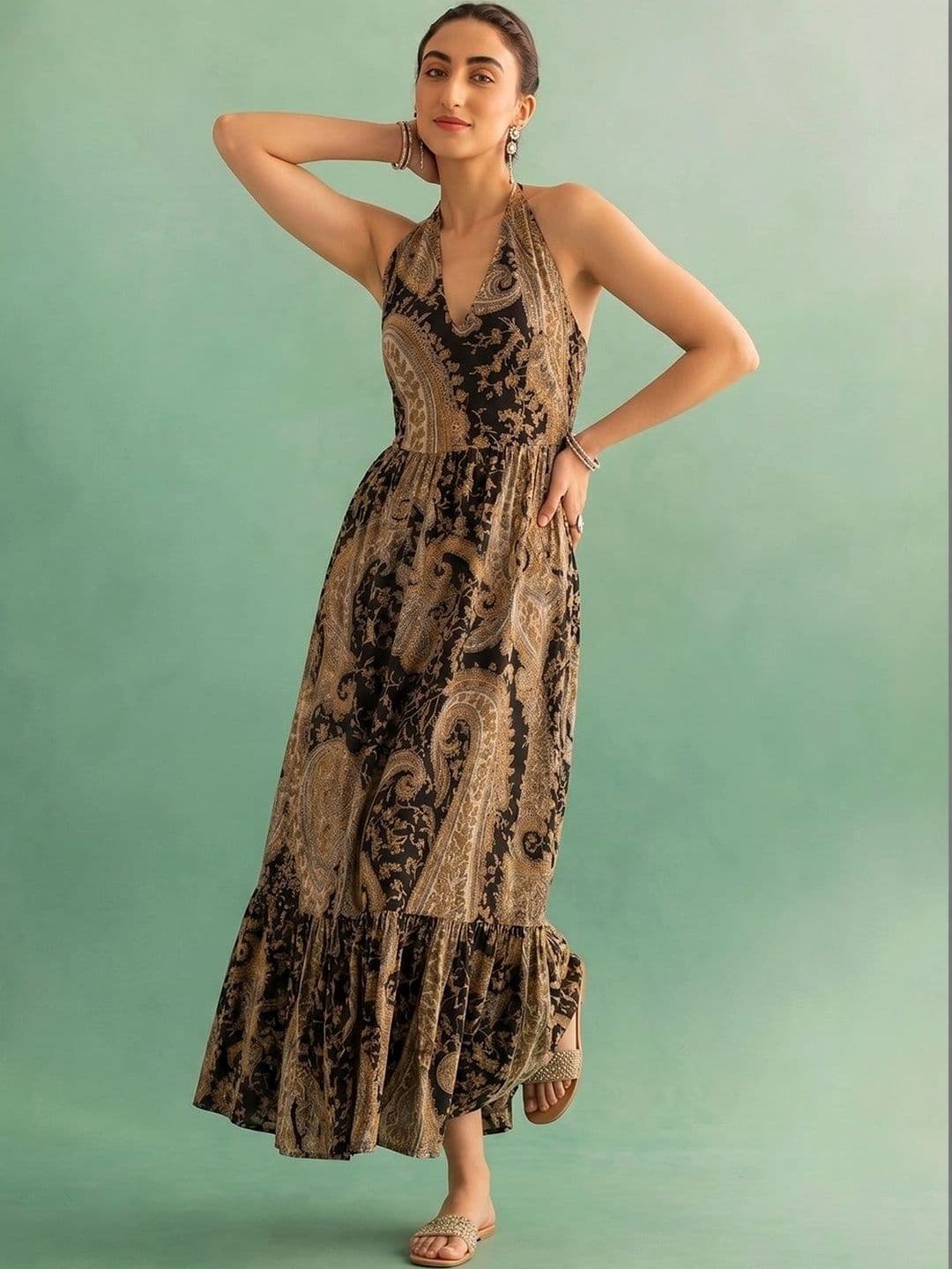 AADVIKA Print Halter Neck Maxi Dress thumbnail 2