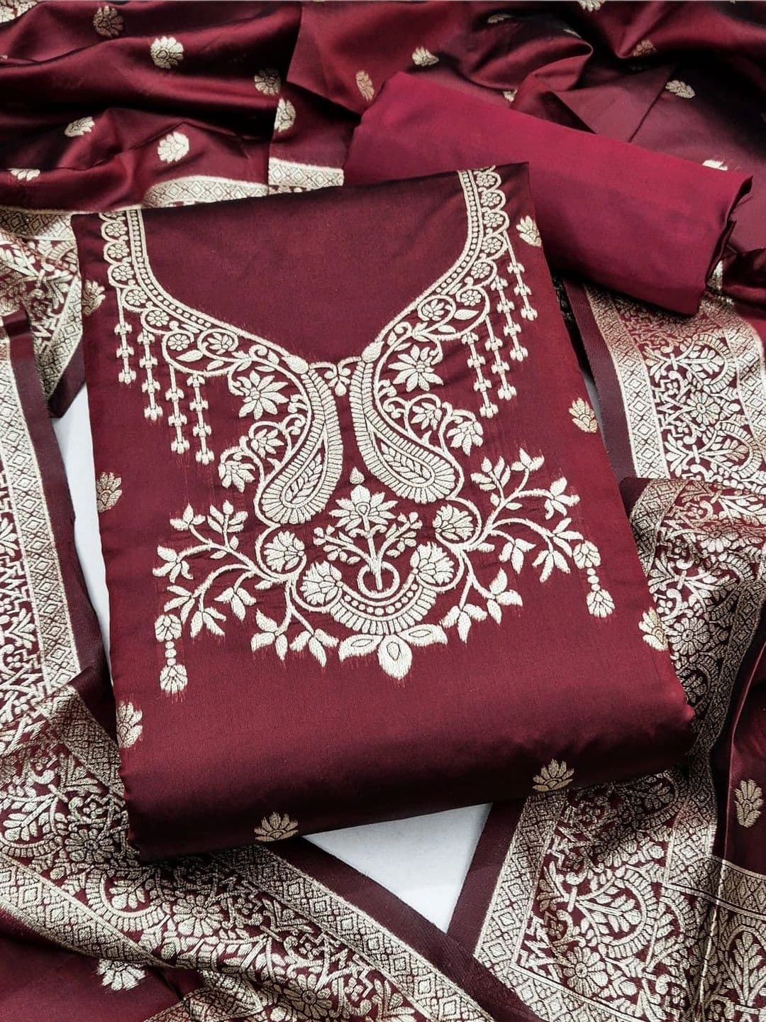 Milvia Art Silk Unstitched Dress Material - view 1