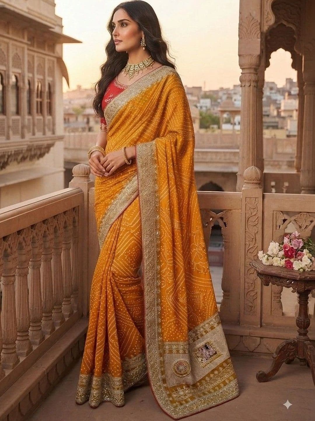 SmileyFashion Bandhani Zari Art Silk Designer Saree - view 1