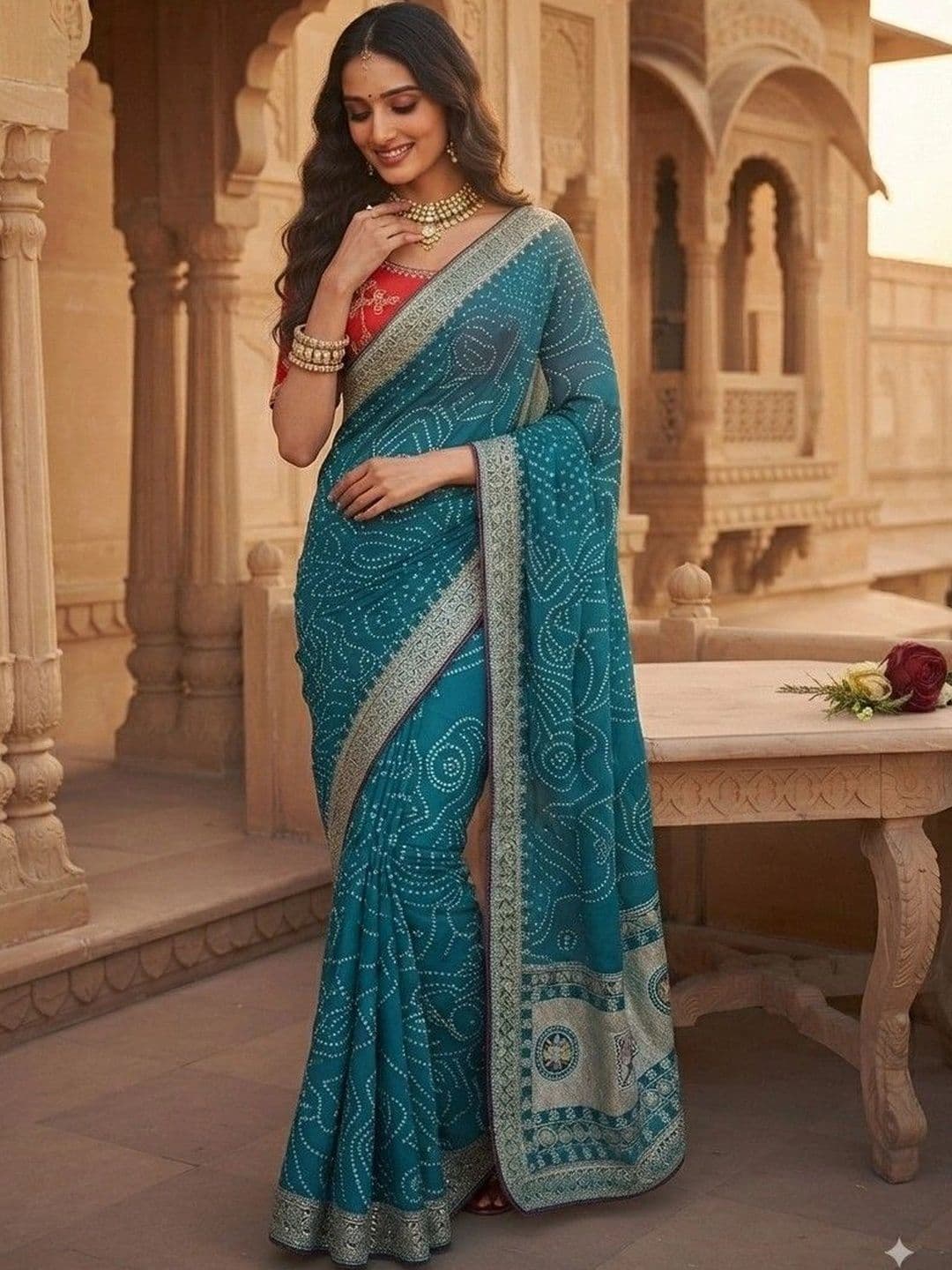 SmileyFashion Bandhani Embroidered Art Silk Designer Saree - view 1