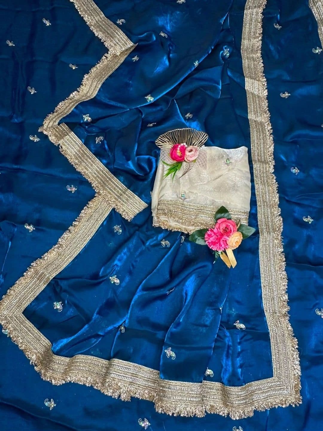 Sangria Embellished Embroidered Satin Saree thumbnail 3
