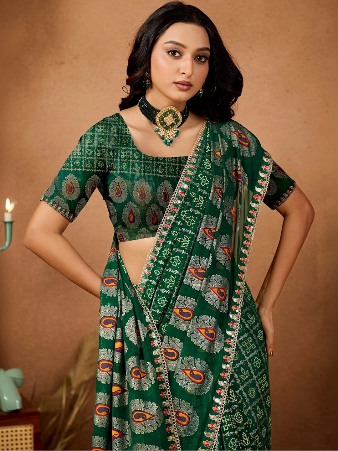 KALINI Bandhani Gotta Patti Poly Georgette Designer Bandhani Saree thumbnail 3