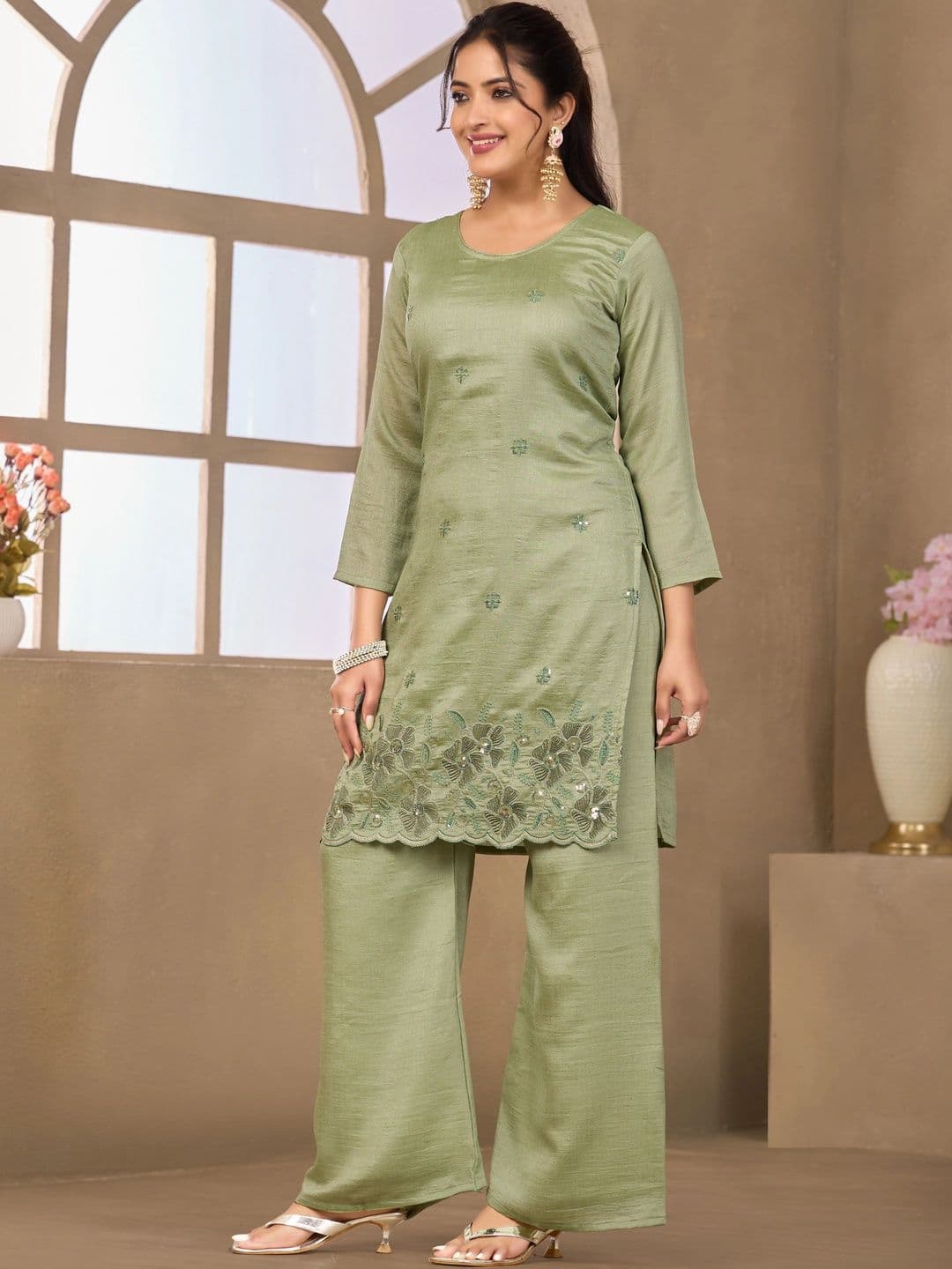 Sangria Embellished Tunic with Palazzos thumbnail 5