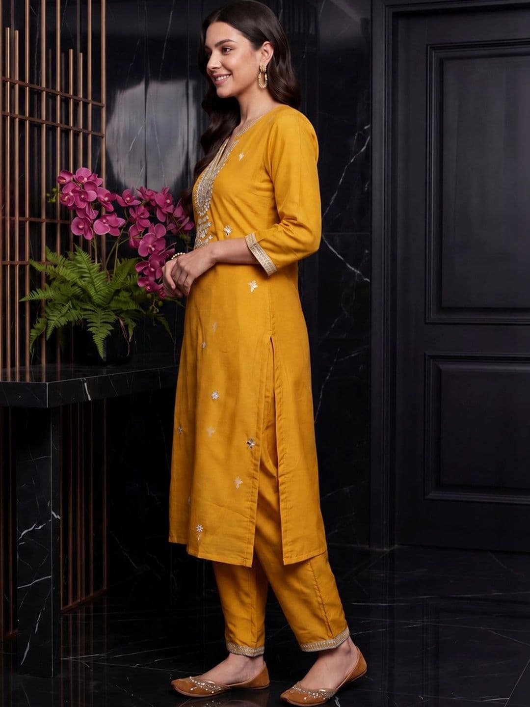 Indo Era Women Ethnic Motifs Embroidered Regular Thread Work Kurta with Trousers & With Dupatta thumbnail 3