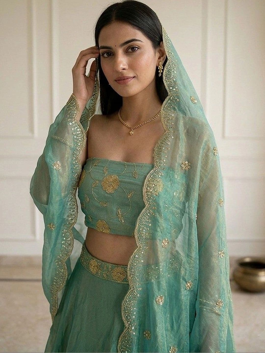 Warthy Ent Embroidered Sequinned Semi-Stitched Lehenga & Unstitched Blouse With Dupatta thumbnail 3