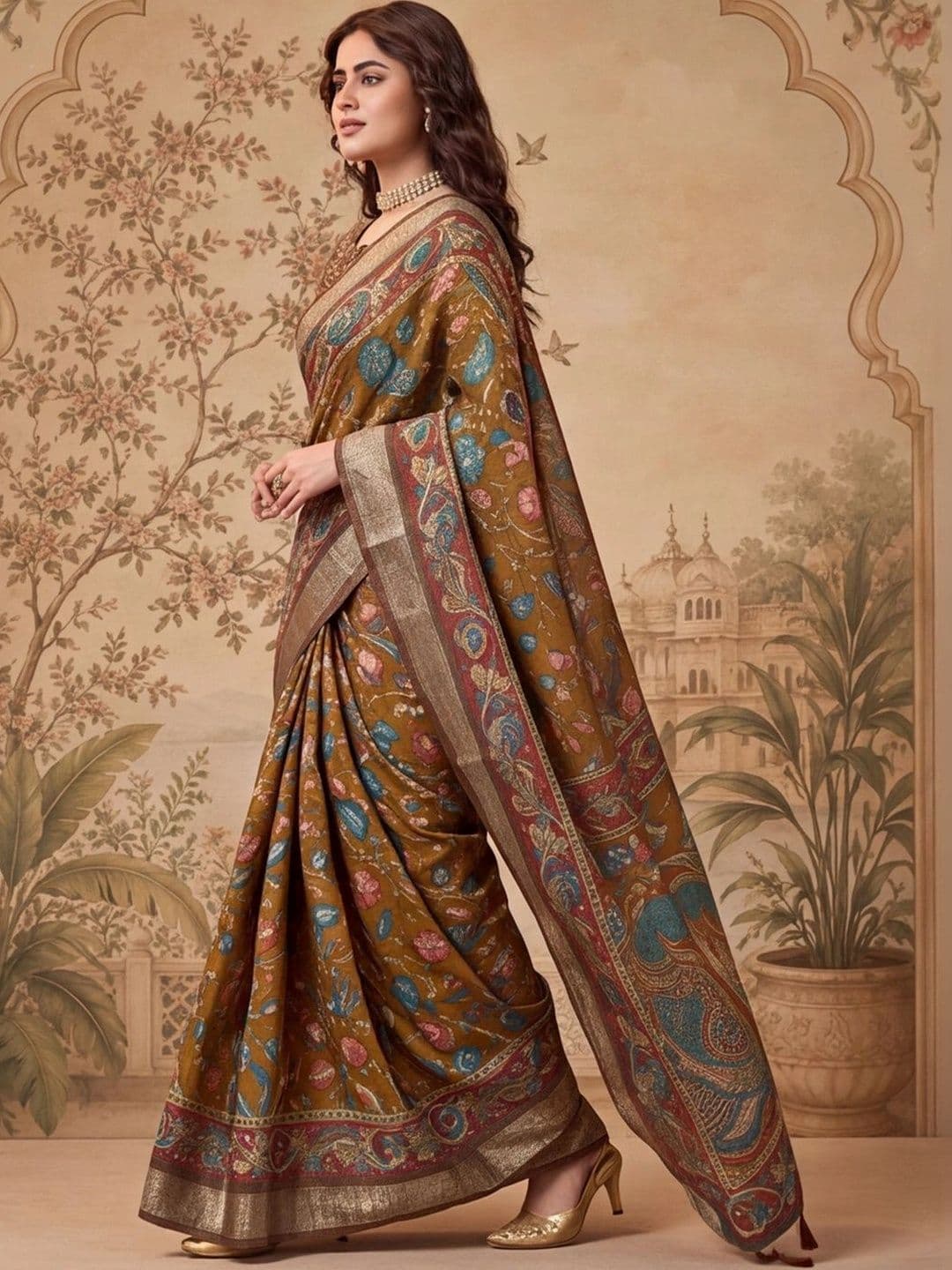 Jaipur Kurti Paisley Zari Silk Cotton Designer Khadi Saree thumbnail 4