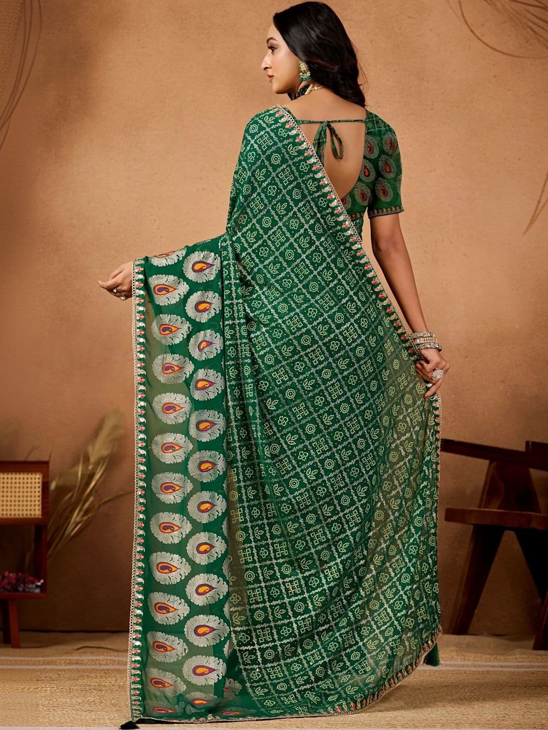 all about you Batik Zari Poly Georgette Designer Bandhani Saree thumbnail 4