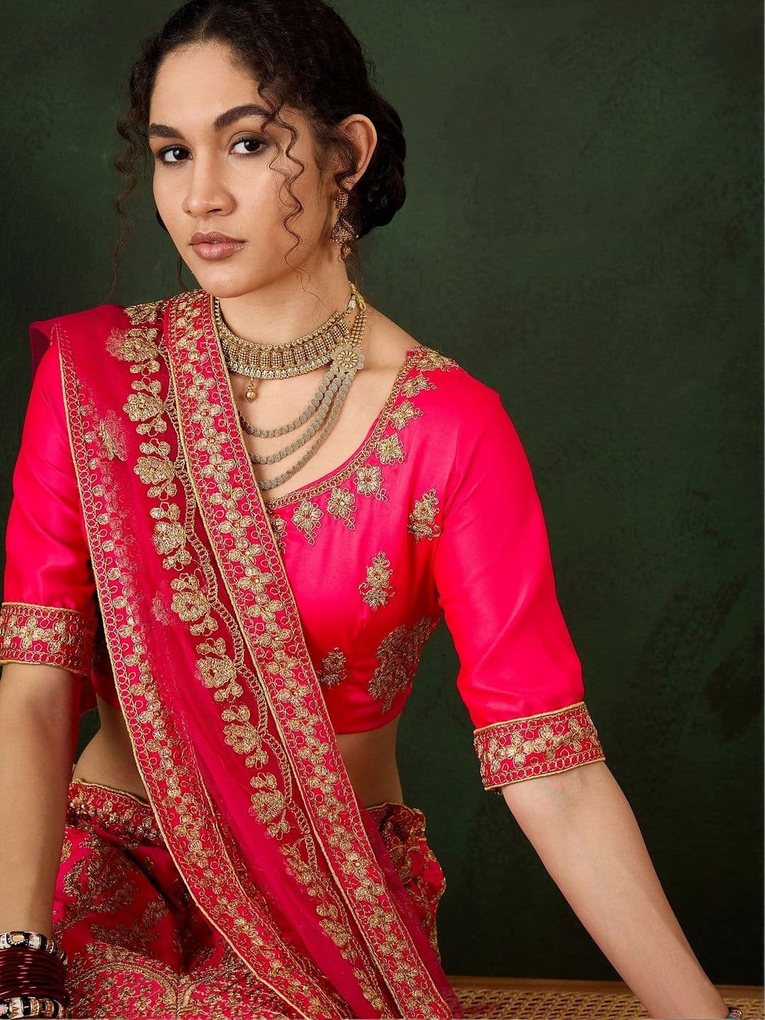 Mitera Embroidered Semi-Stitched Lehenga & Unstitched Blouse With Dupatta thumbnail 6