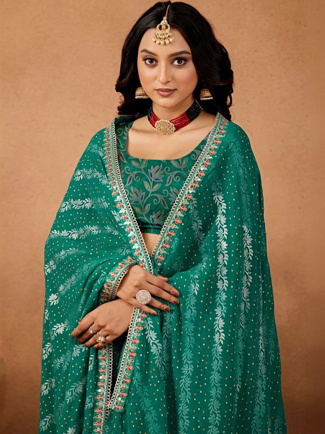 all about you Floral Embroidered Poly Georgette Designer Bandhani Saree thumbnail 6