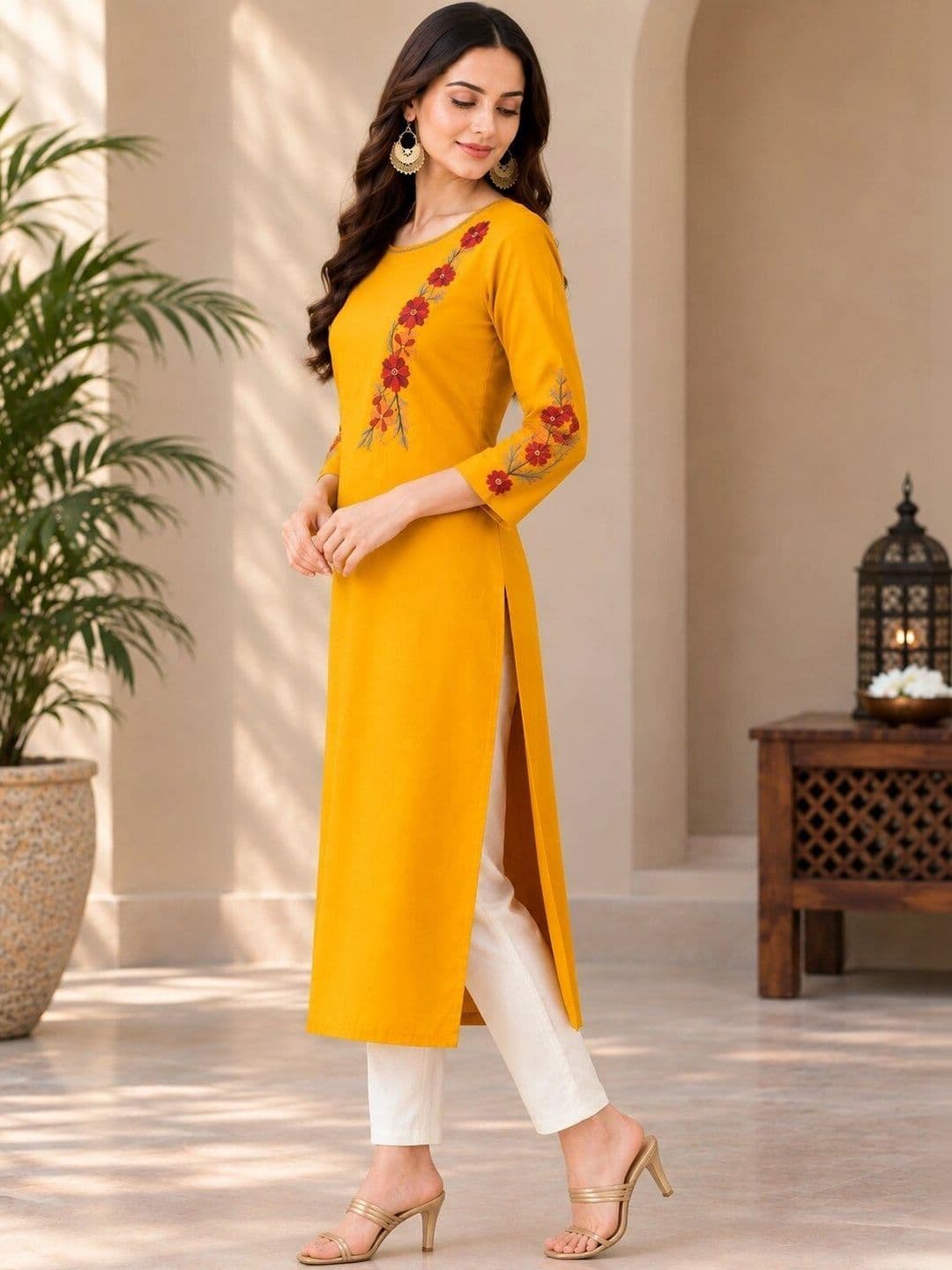 KALINI Women Floral Embroidered Thread Work Floral Kurta thumbnail 2
