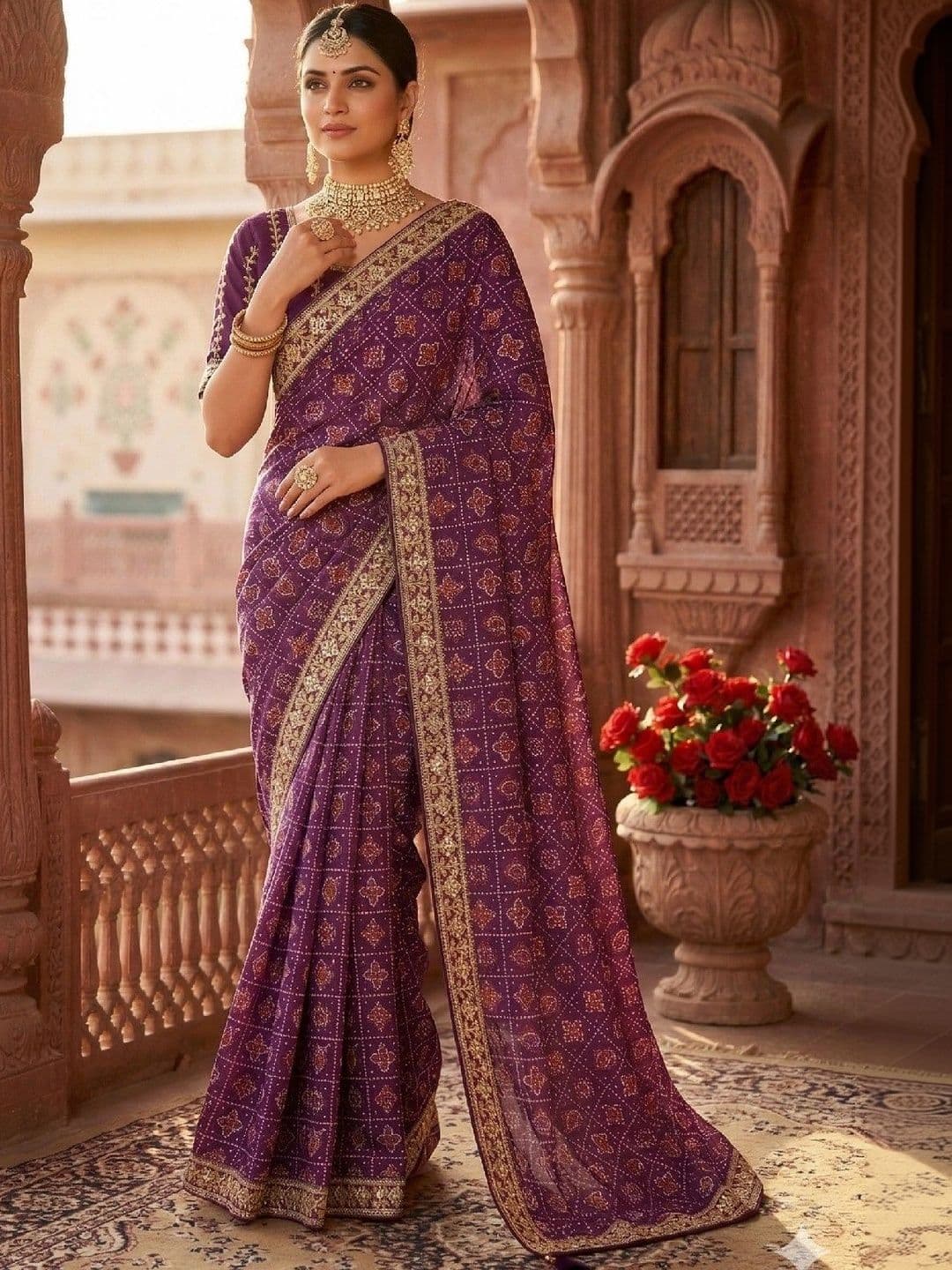 SmileyFashion Bandhani Embroidered Art Silk Designer Bandhani Saree thumbnail 3