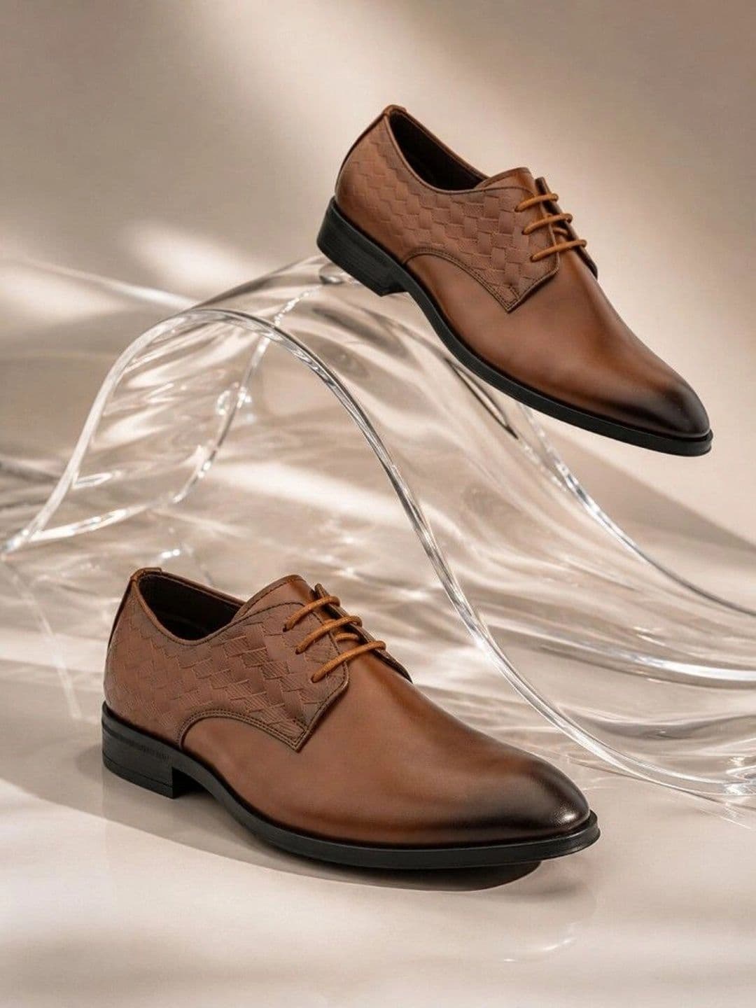 House of Pataudi Men Textured Synthetic Leather Pointed Toe Lace-Ups Derbys Formal Shoes - view 1