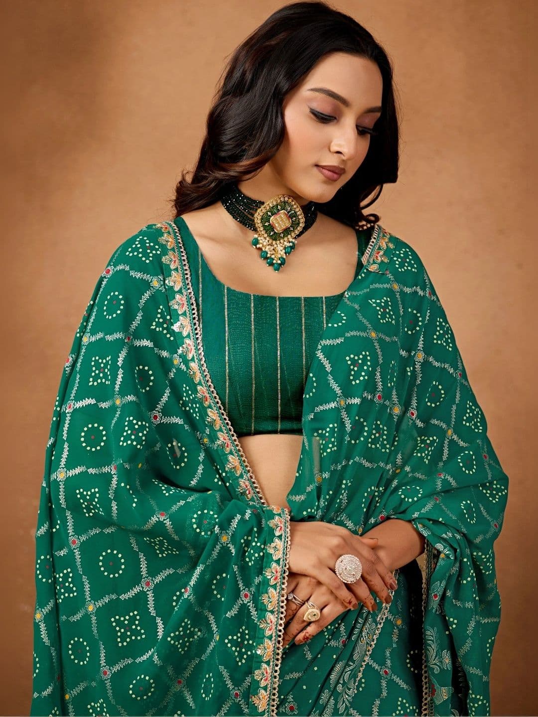 KALINI Bandhani Embroidered Poly Georgette Designer Bandhani Saree thumbnail 4