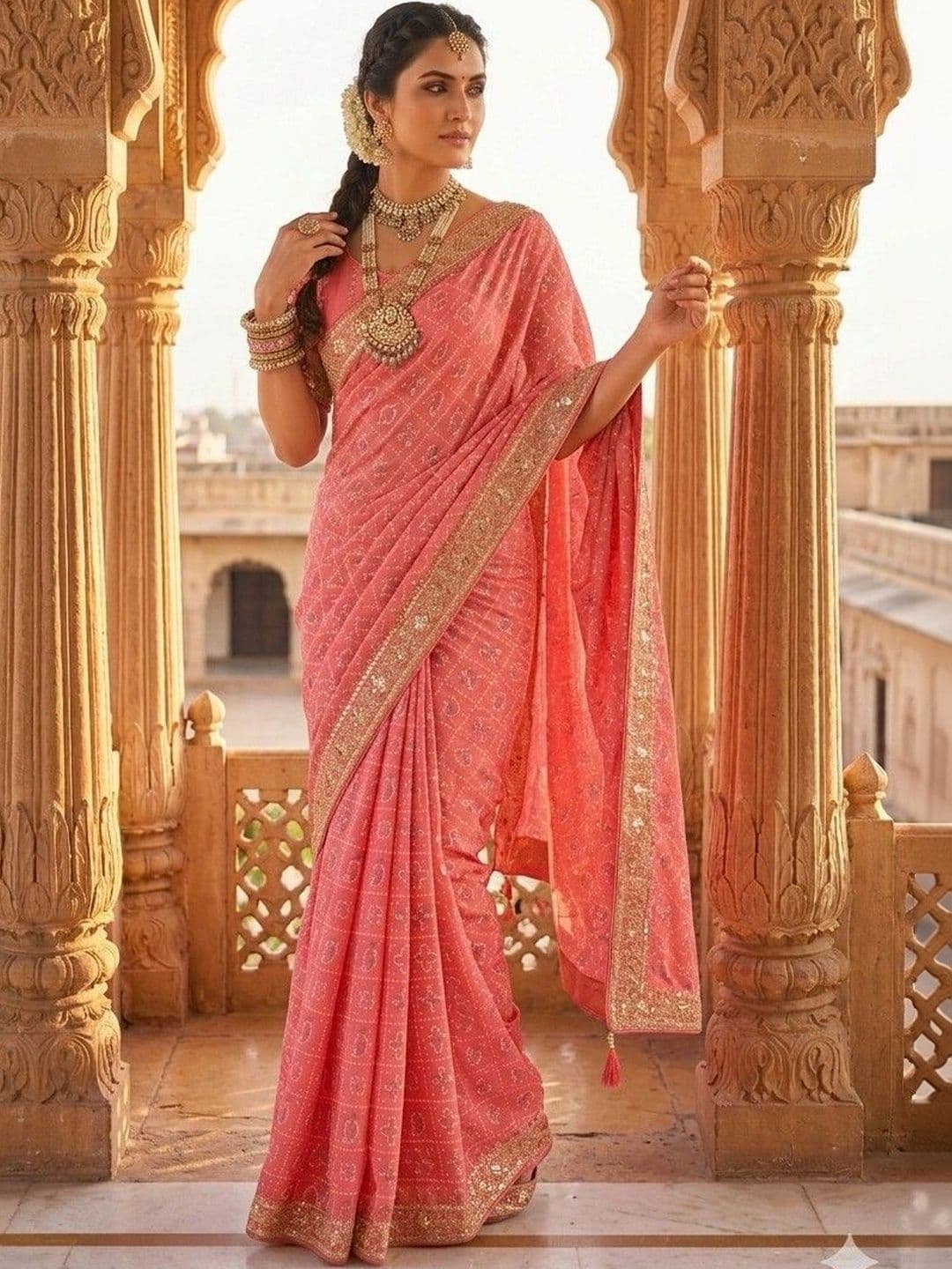 SmileyFashion Bandhani Embroidered Art Silk Designer Bandhani Saree thumbnail 5