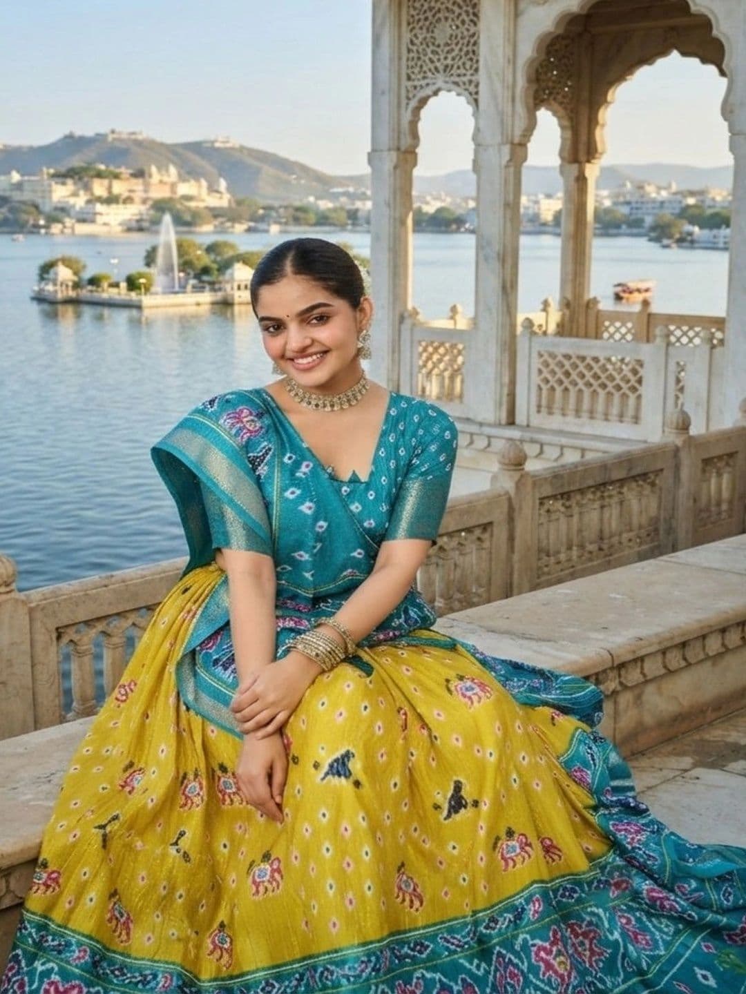 Anouk Ikat Semi-Stitched Lehenga & Unstitched Blouse With Dupatta thumbnail 3