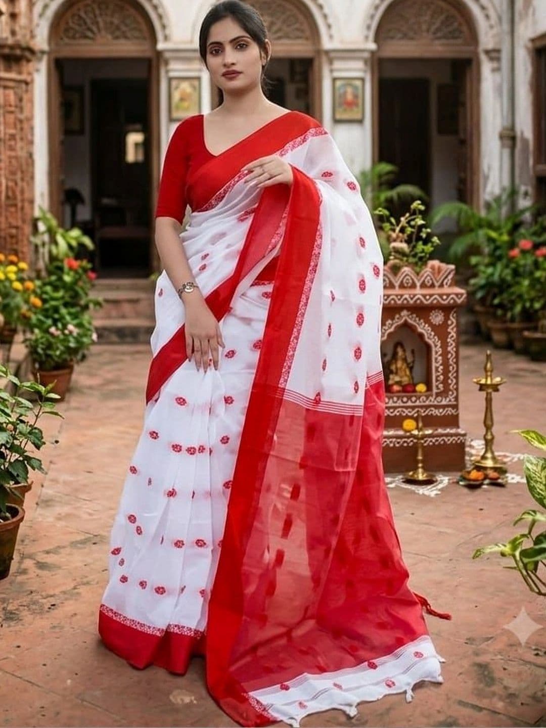 KALINI Embroidered Pure Cotton Khadi Saree thumbnail 3