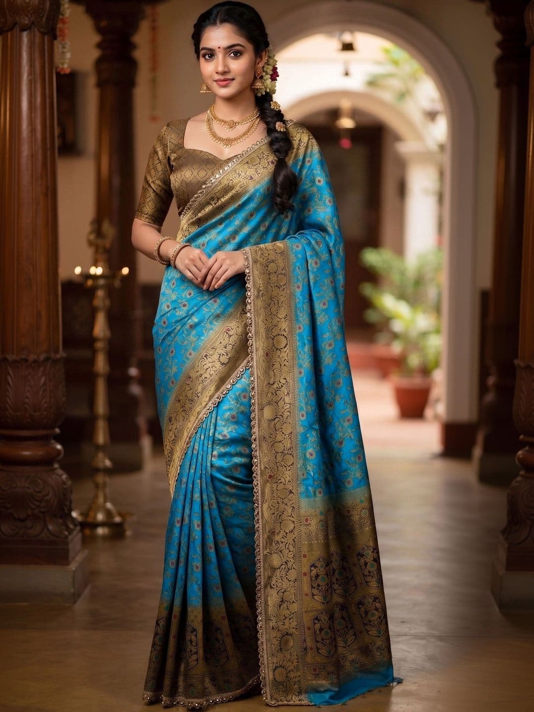 VILLE FASHION Floral Woven Design Zari Art Silk Kanjeevaram Saree - view 1