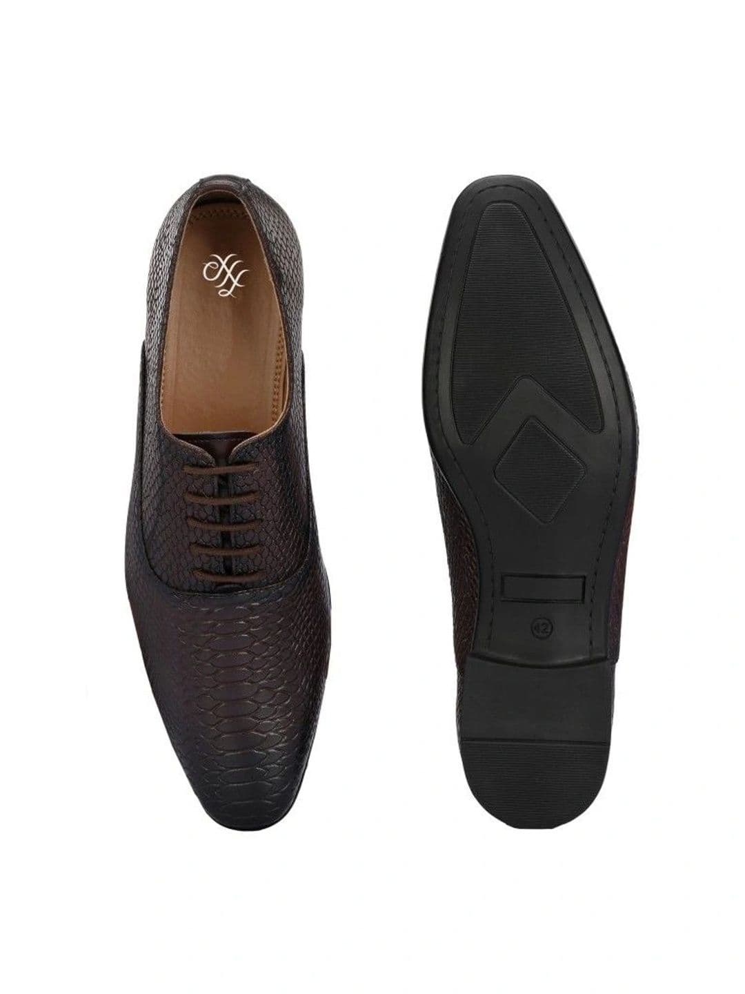 House of Pataudi Men Textured Synthetic Leather Pointed Toe Lace-Ups Oxfords Formal Shoes thumbnail 4