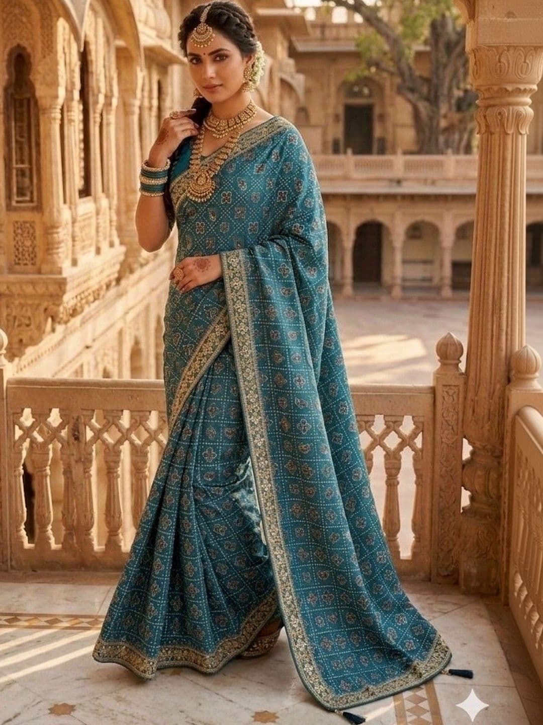SmileyFashion Bandhani Embroidered Art Silk Designer Bandhani Saree thumbnail 4