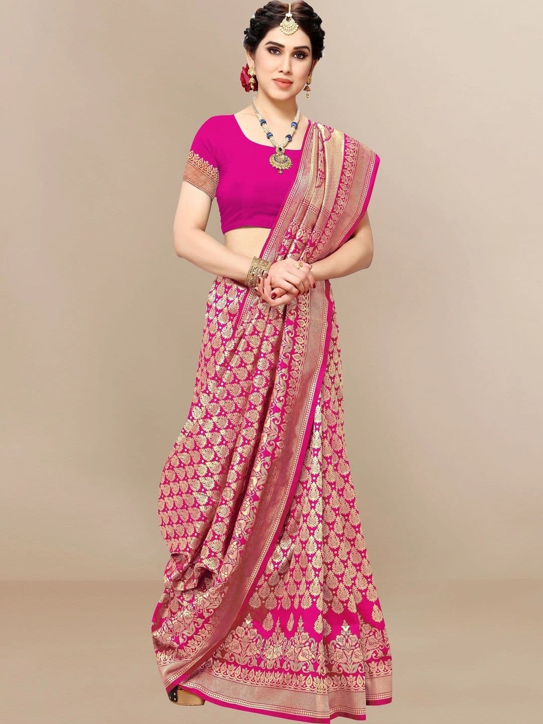 Sangria Woven Design Zari Silk Blend Designer Banarasi Saree thumbnail 3