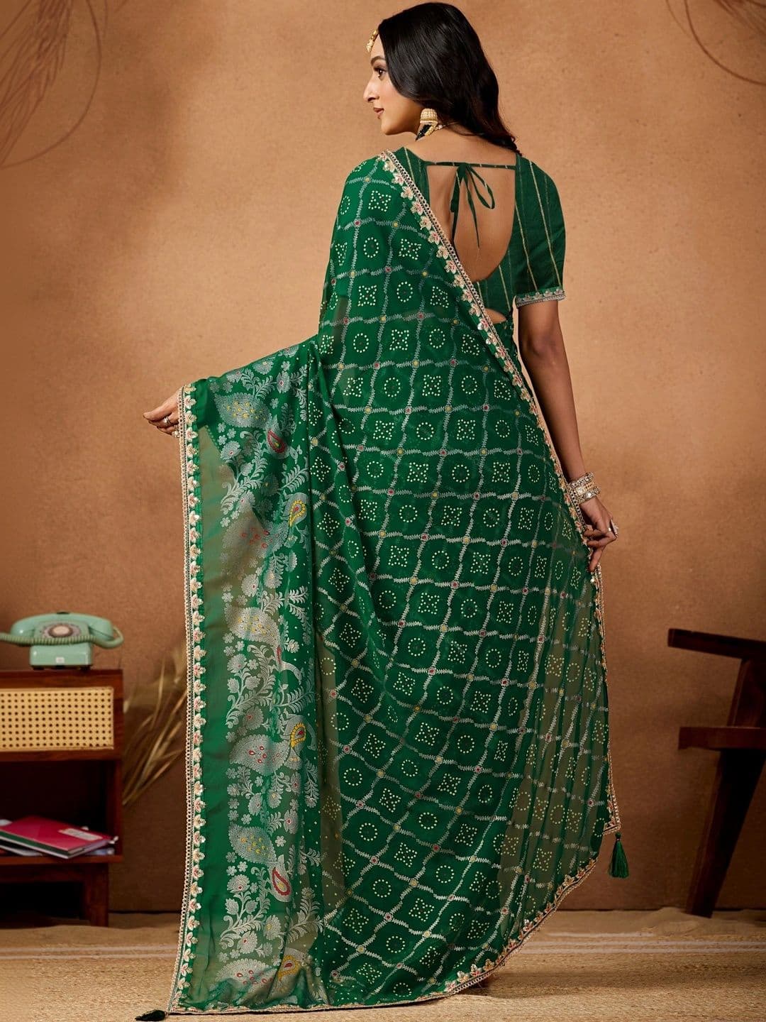 KALINI Bandhani Gotta Patti Poly Georgette Designer Bandhani Saree thumbnail 2