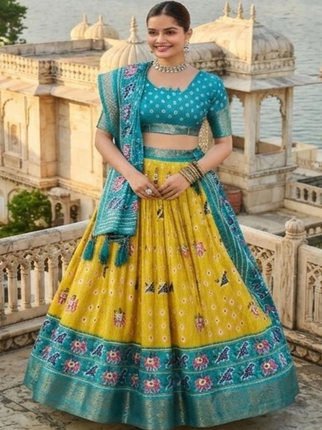Anouk Ikat Semi-Stitched Lehenga & Unstitched Blouse With Dupatta thumbnail 6