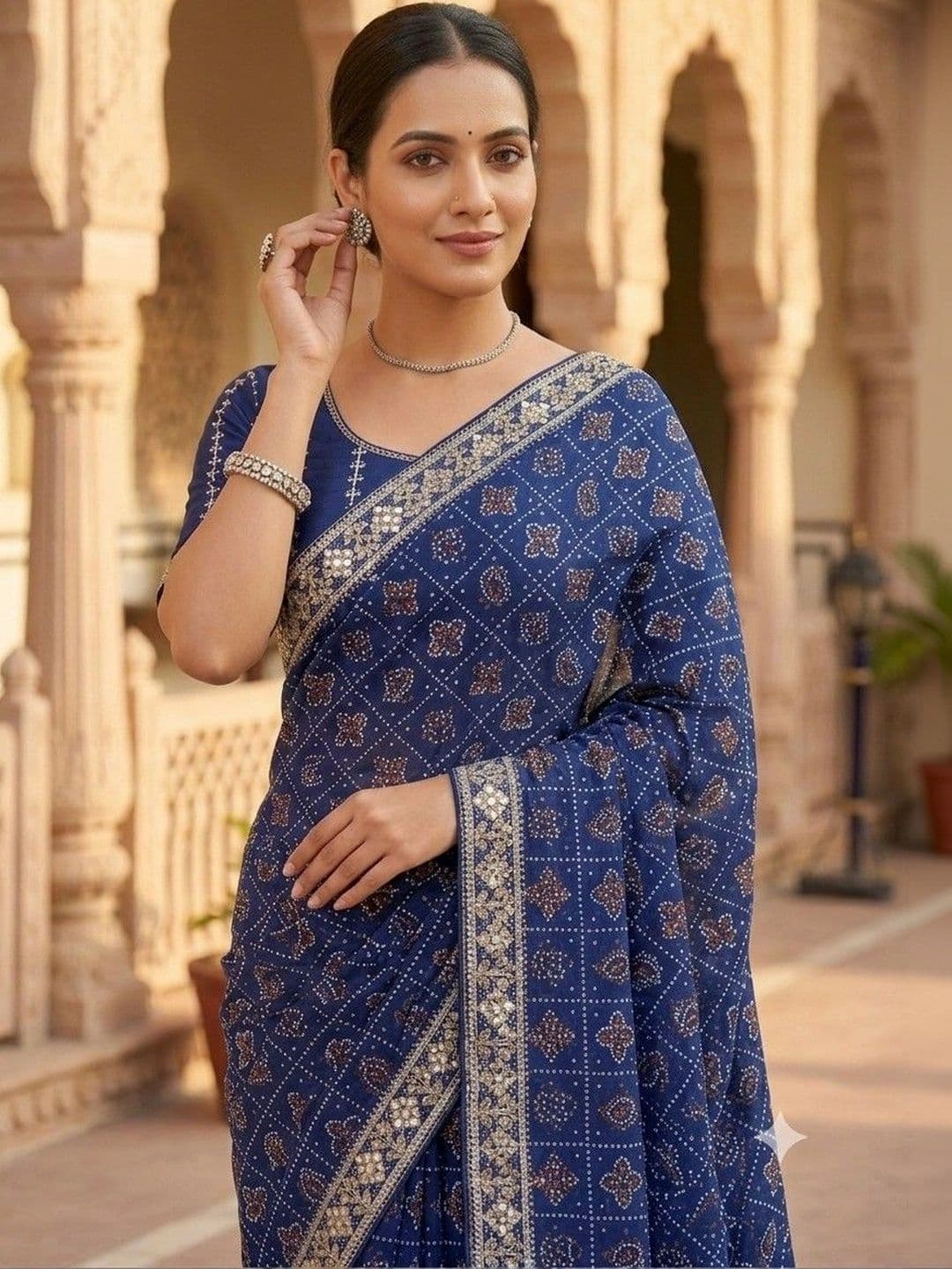 SmileyFashion Bandhani Embroidered Art Silk Designer Bandhani Saree thumbnail 5