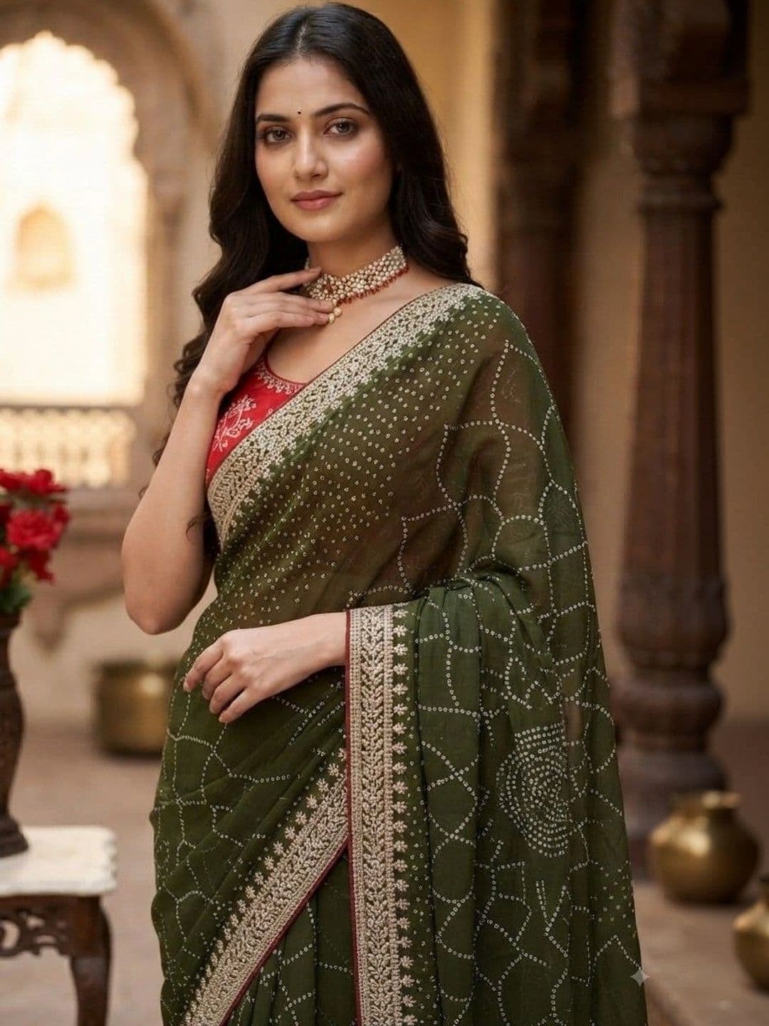 SmileyFashion Bandhani Embroidered Art Silk Designer Saree thumbnail 5
