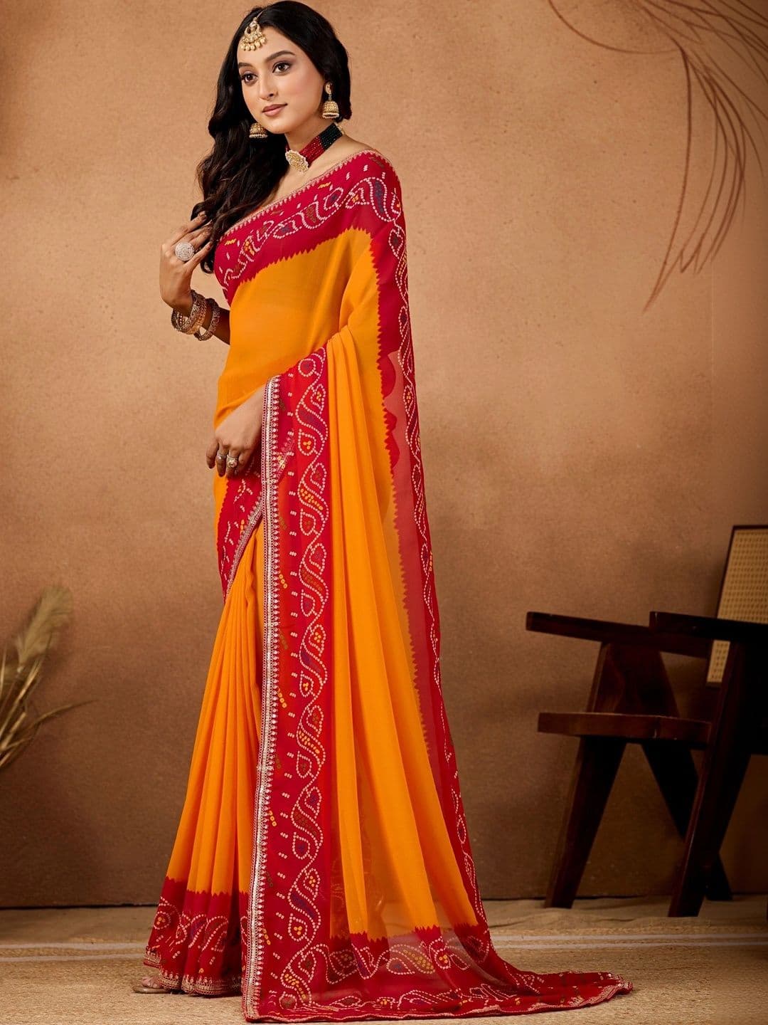 Mitera Bandhani Gotta Patti Poly Georgette Designer Bandhani Saree thumbnail 6