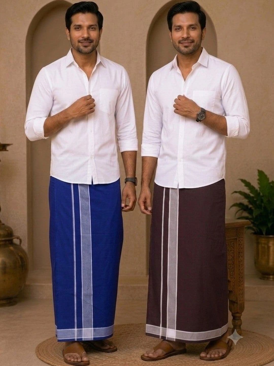 Tharunsha Elite Men Striped Cotton Dhoti Dhotis - view 1