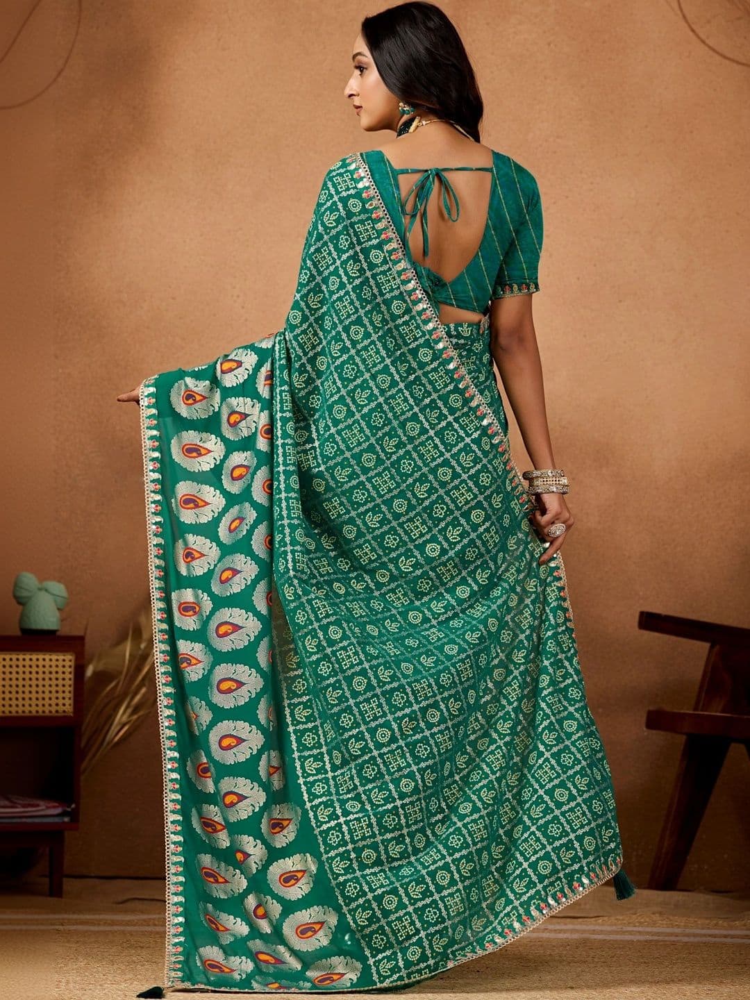 all about you Bandhani Zari Poly Georgette Designer Bandhani Saree thumbnail 4