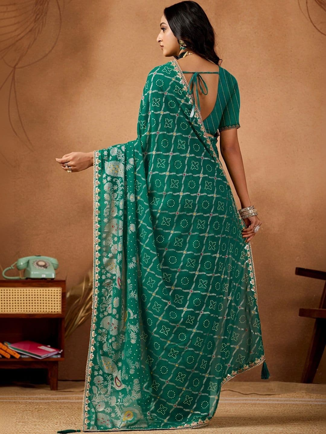 Mitera Bandhani Gotta Patti Poly Georgette Designer Bandhani Saree thumbnail 6