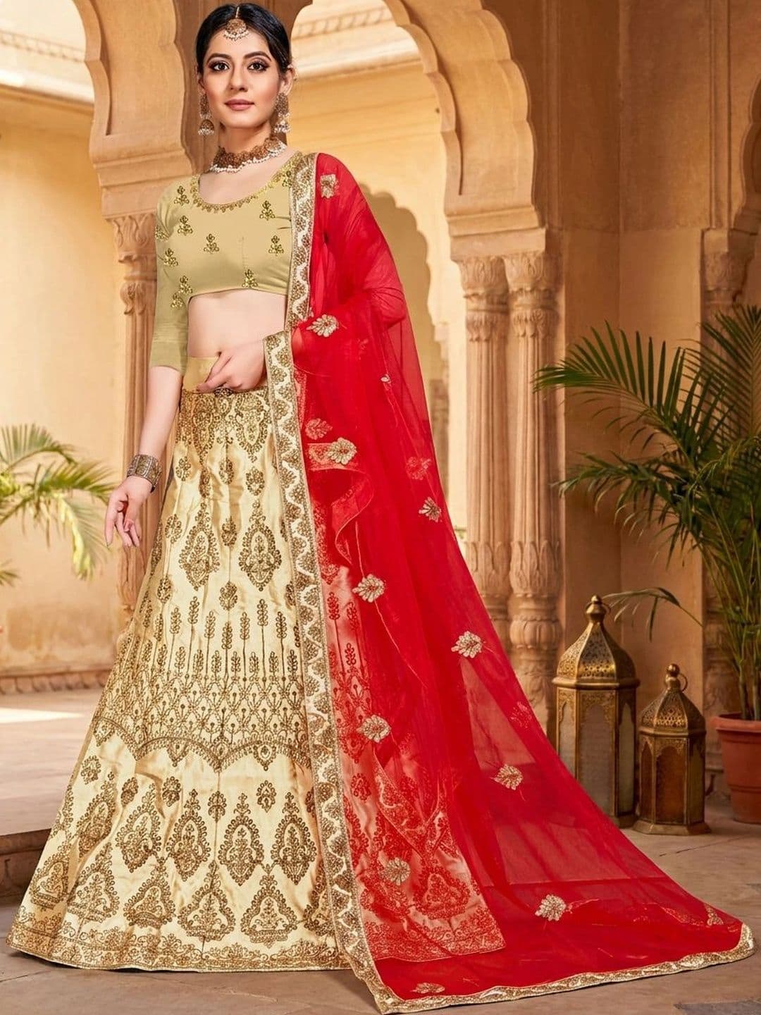 Mitera Embellished Semi-Stitched Lehenga & Unstitched Blouse With Dupatta - view 1