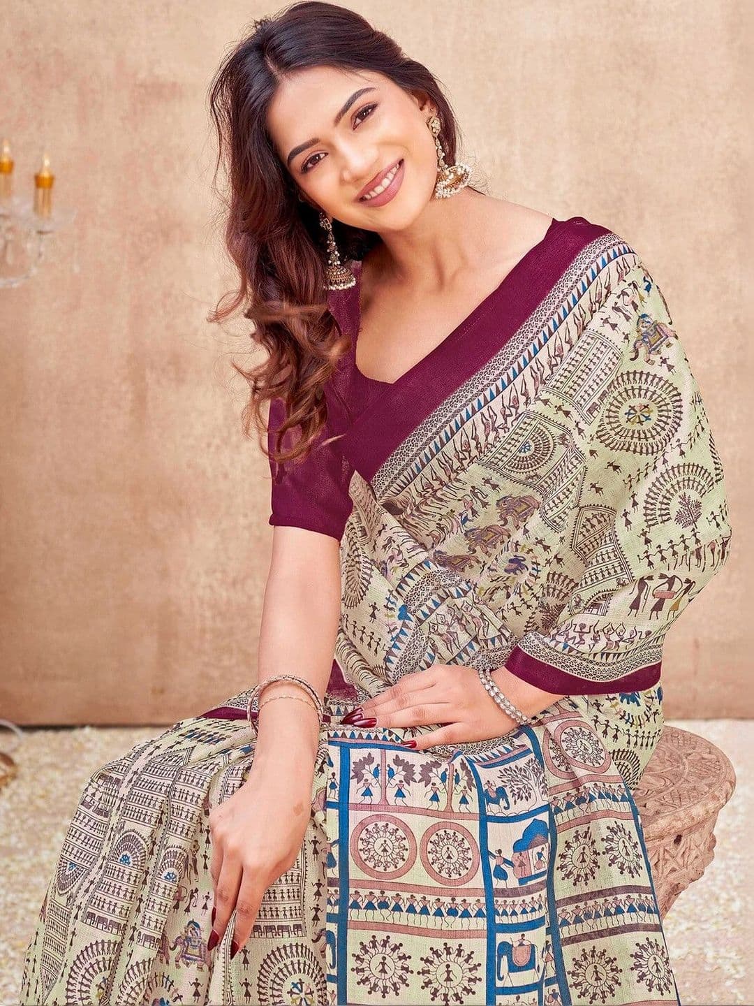 KALINI Women Printed Cotton Blend  Warli Fusion Saree thumbnail 5