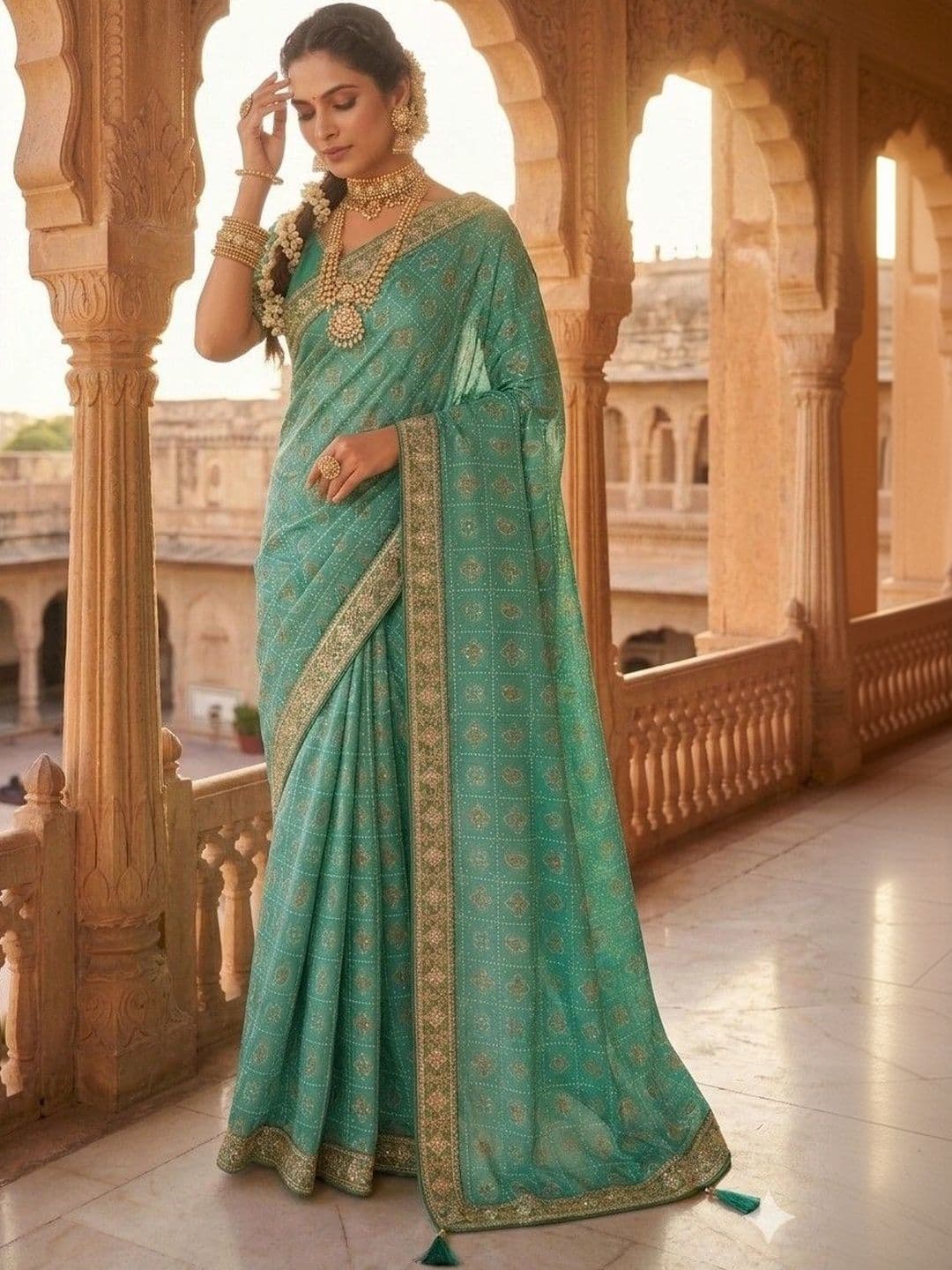 SmileyFashion Batik Embroidered Art Silk Designer Bandhani Saree thumbnail 2