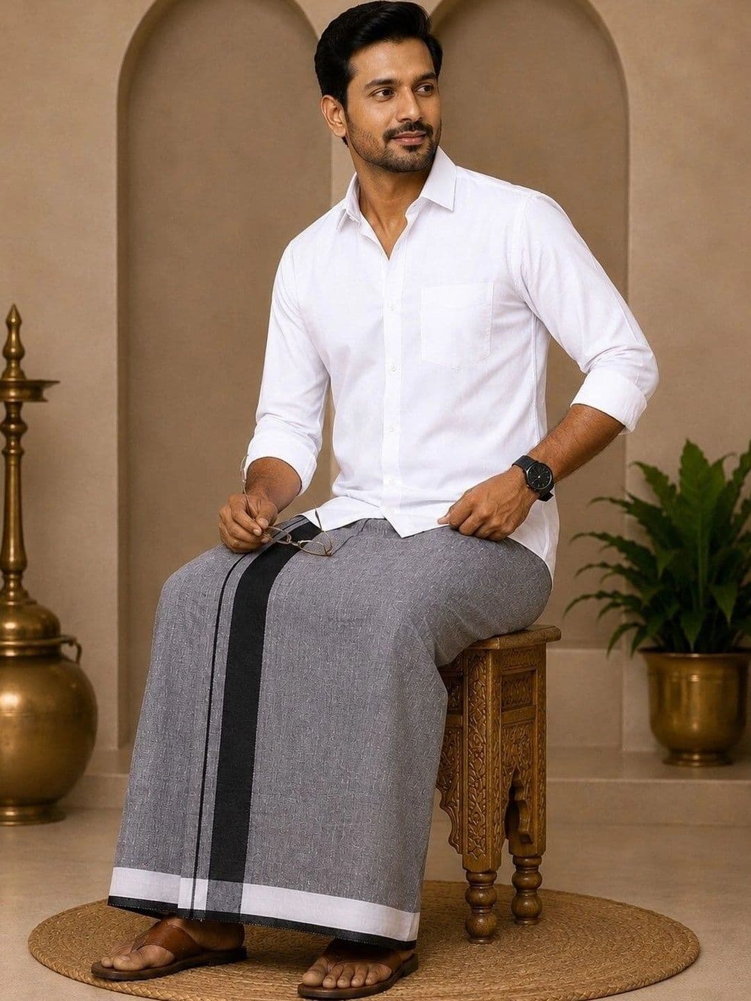 Tharunsha Elite Men Striped Cotton Dhoti Dhotis thumbnail 2